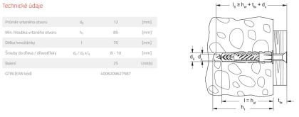 Fischer Hmoždinka UX 12 x 70 - bez límečku (balení 25 ks)