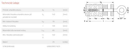 Fischer Hmoždinka S 14 ROE 135 (balení 25 ks)