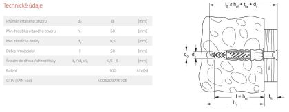 Fischer Hmoždinka UX 8 x 50 R - s límečkem (balení 100 ks)