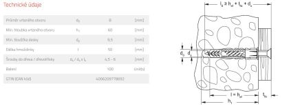 Fischer Hmoždinka UX 8 x 50 - bez límečku (balení 100 ks)