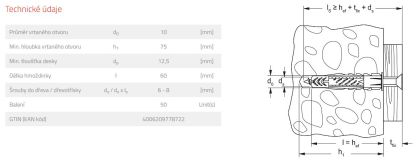 Fischer Hmoždinka UX 10 x 60 R - s límečkem (balení 50 ks)