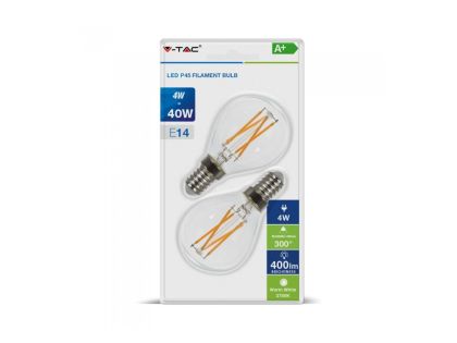 ŽÁROVKA LED FILAMENT E14, 4W, 400LM, P45, 2700K/2-PACK!