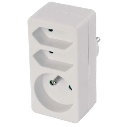 Rozbočovací zásuvka 2× plochá + 1× kulatá, bílá