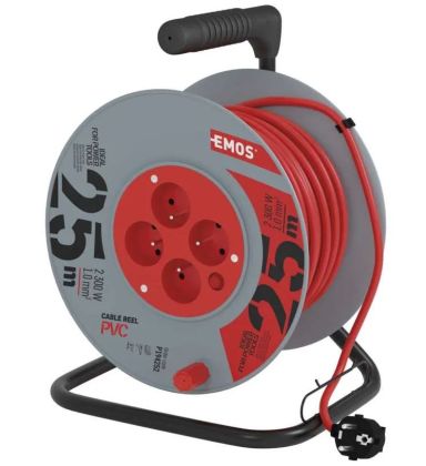 Prodlužovací kabel na bubnu 25 m / 4 zásuvky / červený / PVC / 230 V / 1 mm2