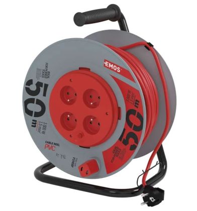 Prodlužovací kabel na bubnu 50 m / 4 zásuvky / černý / PVC / 230 V / 1,5 mm2