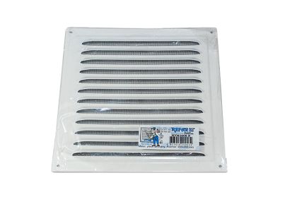 Mřížka ventilační kovová pozinkovaná bílá se síťkou 200 x 200 mm