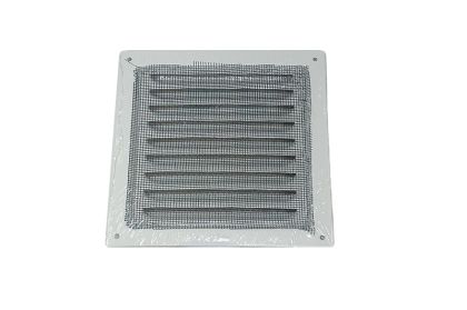 Mřížka ventilační kovová pozinkovaná bílá se síťkou 150 x 150 mm