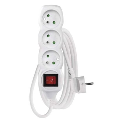 P1312 - Prodlužovací kabel 2 m / 3 zásuvky / s vypínačem / bílý / PVC / 1 mm2