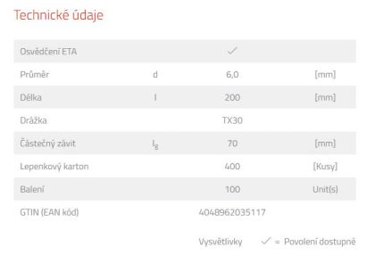 Fischer Vrut Power Fast FPF ST 6,0 x 200 ZPP - Torx (100 ks/balení) DOPRODEJ