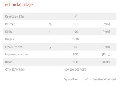 Fischer Vrut Power Fast FPF ST 6,0 x 100 ZPP - Torx (100 ks/balení)