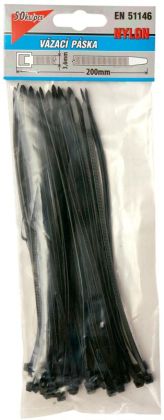Pásky vázací 250 x 3,6 mm, 50 ks, černá (123952) 