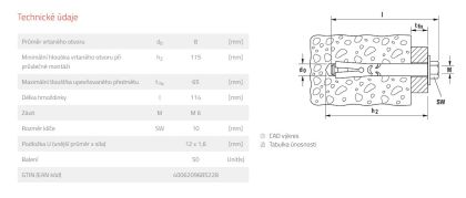 Fischer Plášťová kotva FSA 8/65 x 114 mm S M6 (balení 50 ks)