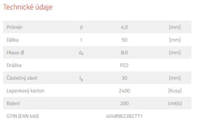 Vrut do dřeva FSPII CZP 4,0 x 50 mm YC (balení 200 ks) fischer- DOPRODEJ