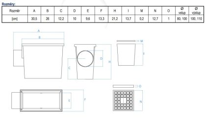 Geiger šedý s boční výpustí (mokrý) 80 (100)/100 (110) mm (bal. 18)
