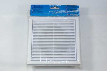 Mřížka ventilační PVC hranatá bílá 187x187 D120 s nátrubkem (síť)