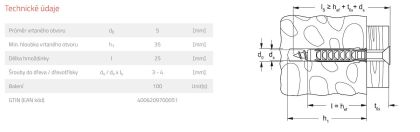 Fischer Hmoždinka SX 5 x 25 (balení 100 ks) DOPRODEJ