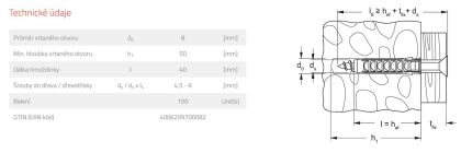 Fischer Hmoždinka SX Plus 8 x 40 (balení 100 ks)