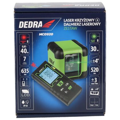 Křížový laser zelený + laserový dálkoměr 40 m – set