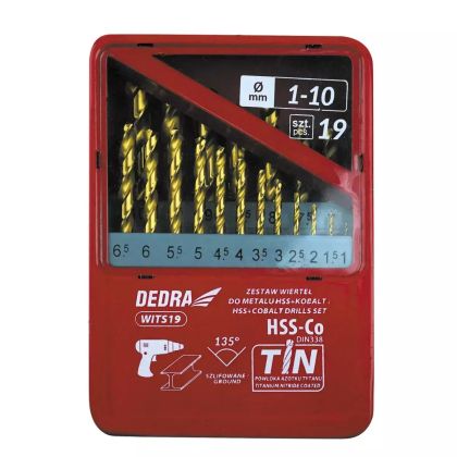 Sada 13 vrtáků do kovu HSS+kobalt+TiN, 135°