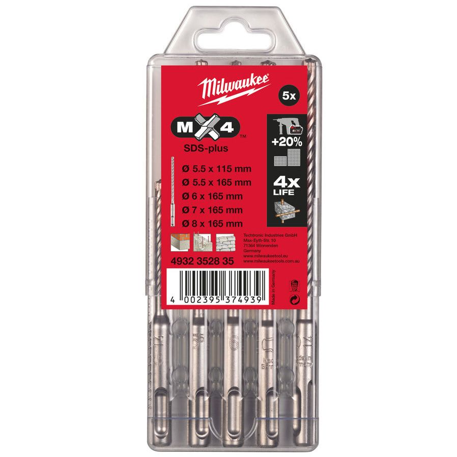 Sada vrtáků MILWAUKEE SDS-Plus MX4 5,5 - 8 mm 5 ks