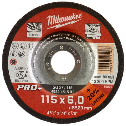 Brusný kotouč na kov MILWAUKEE SG 27 PRO+ 115x6,0x22,2 mm