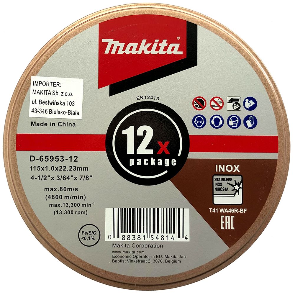 Sada řezných kotoučů na kov MAKITA 115 x 1,0 x 22,23 mm 12 ks