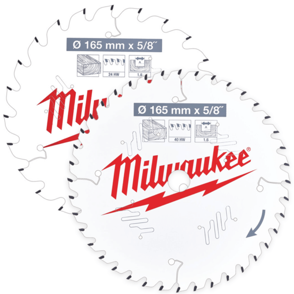Sada 2 řezných kotoučů MILWAUKEE CSB P W 165 mm 24 a 40 zubů