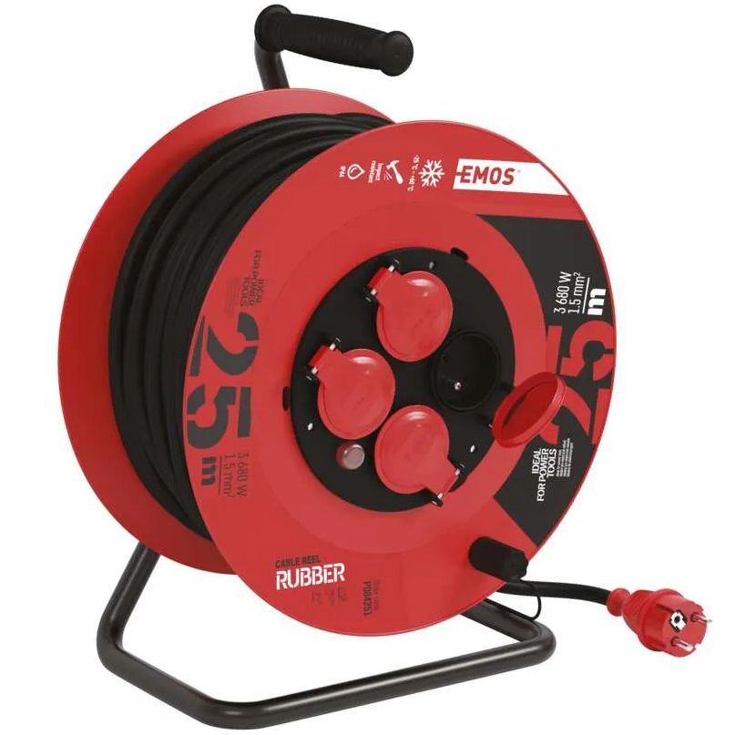 Prodlužovací kabel na bubnu EMOS GUMA 4 zásuvky 1,5 mm² 25 m 