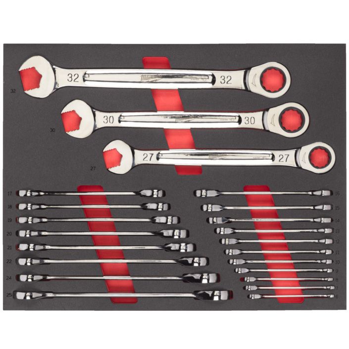 Pěnová vložka MILWAUKEE se sadou ráčnových kombinovaných klíčů 22 ks