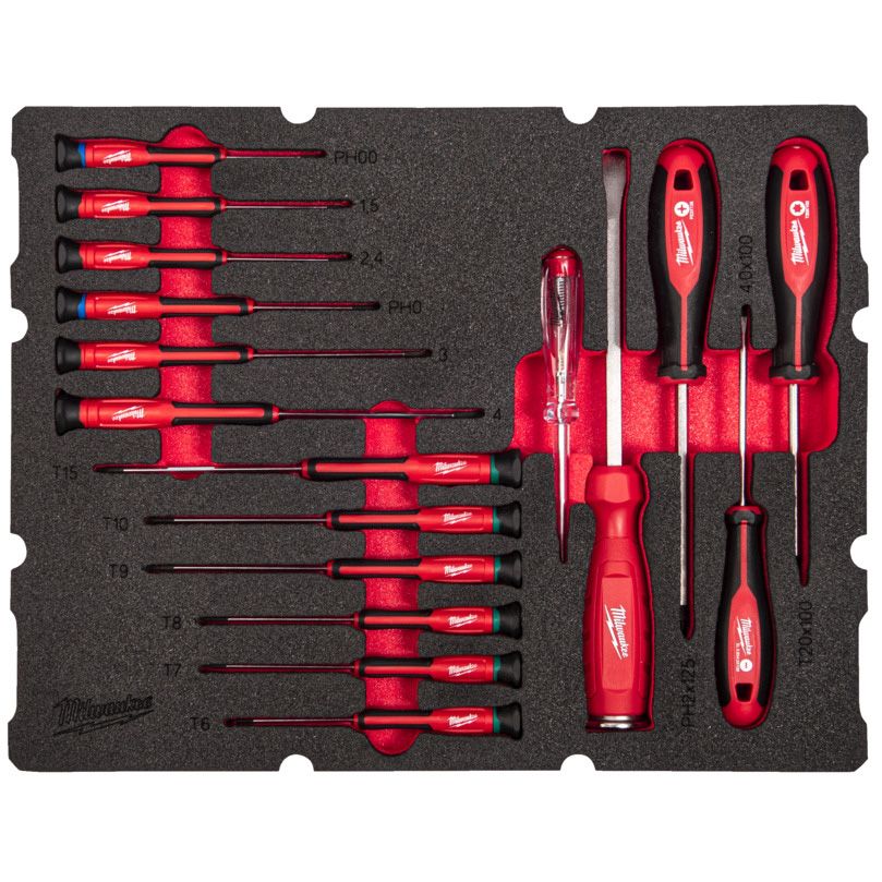 Pěnová vložka MILWAUKEE PACKOUT se sadou šroubováků 17 ks