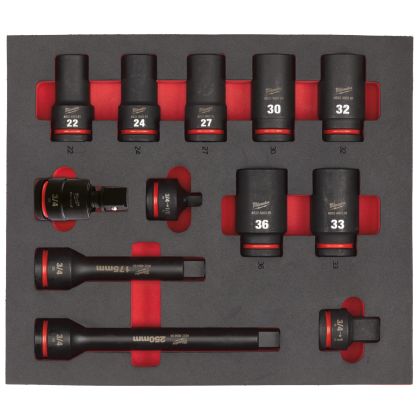 Pěnová vložka MILWAUKEE se sadou prodloužených průmyslových hlavic 3/4