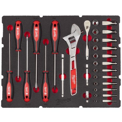 Pěnová vložka MILWAUKEE PACKOUT se sadou nástrčných klíčů a ráčny 35 ks