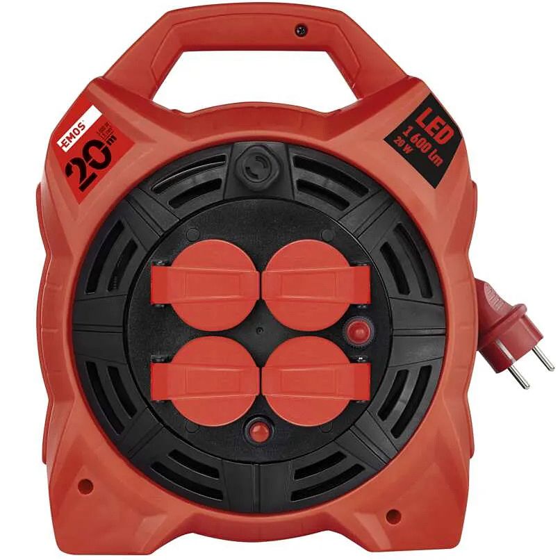 Prodlužovací kabel na bubnu EMOS GUMA 4 zásuvky 1,5 mm² 20 m s LED reflektorem