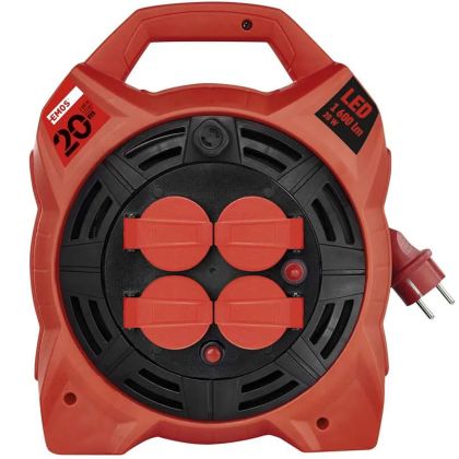 Prodlužovací kabel na bubnu EMOS GUMA 4 zásuvky 1,5 mm² 20 m s LED reflektorem