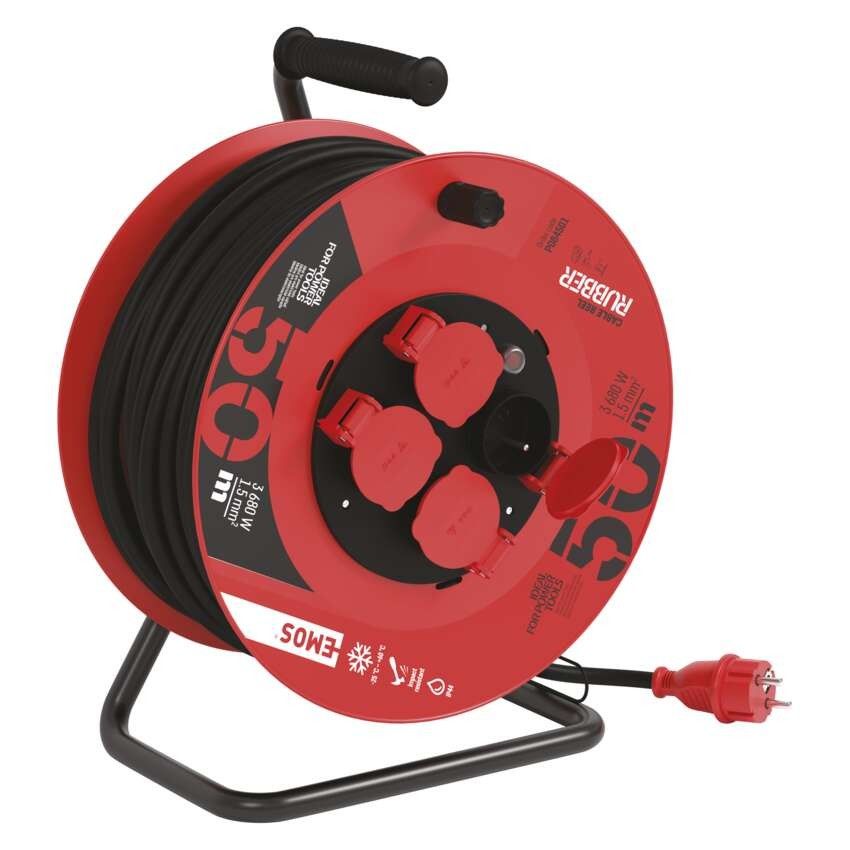 Prodlužovací kabel na bubnu EMOS GUMA 4 zásuvky 1,5 mm² 50 m 