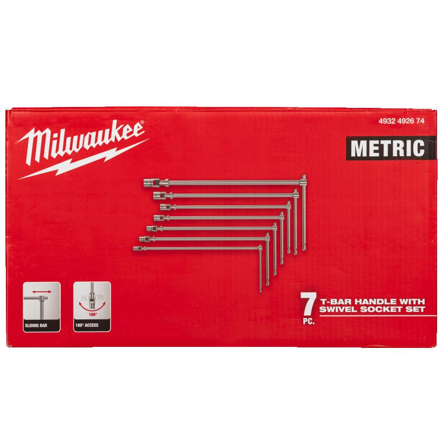 Sada výkyvných hlavic s dlouhou T-rukojetí MILWAUKEE 7 ks