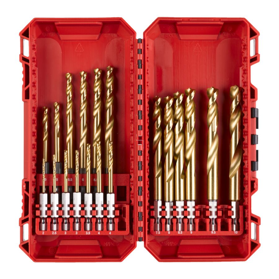 Sada vrtáků do kovu MILWAUKEE HSS-G TIN RED HEX SET 19 ks 4932499763