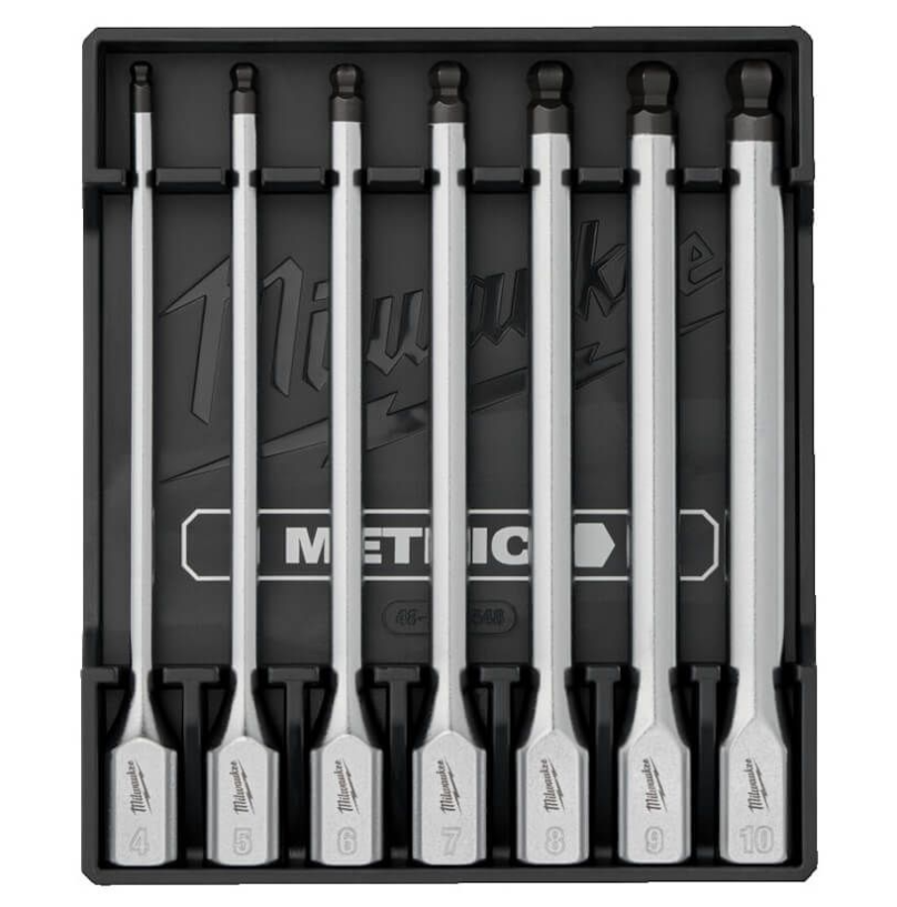 Sada prodloužených hlavic s bity s kuličkou MILWAUKEE HEX 3/8″ 7ks 4932500436
