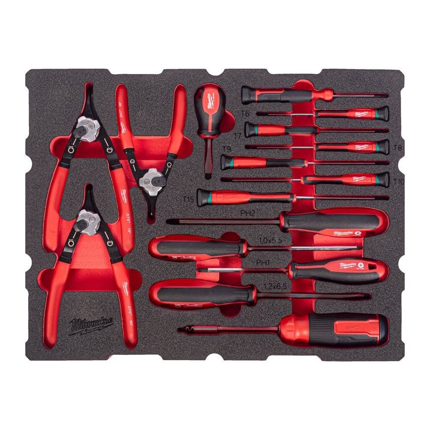 Sada šroubováků a kleští na pojistné kroužky MILWAUKEE 44ks 4932501876