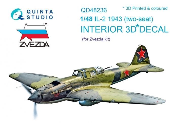1:48 Ilyushin IL-2 1943 (two-seat) 3D-Printed & coloured Interior on decal paper