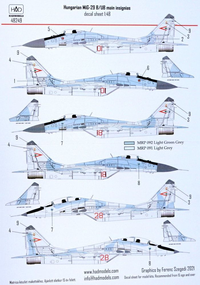 1:48 Decal MiG-29 B/UB Hungarian main insignias