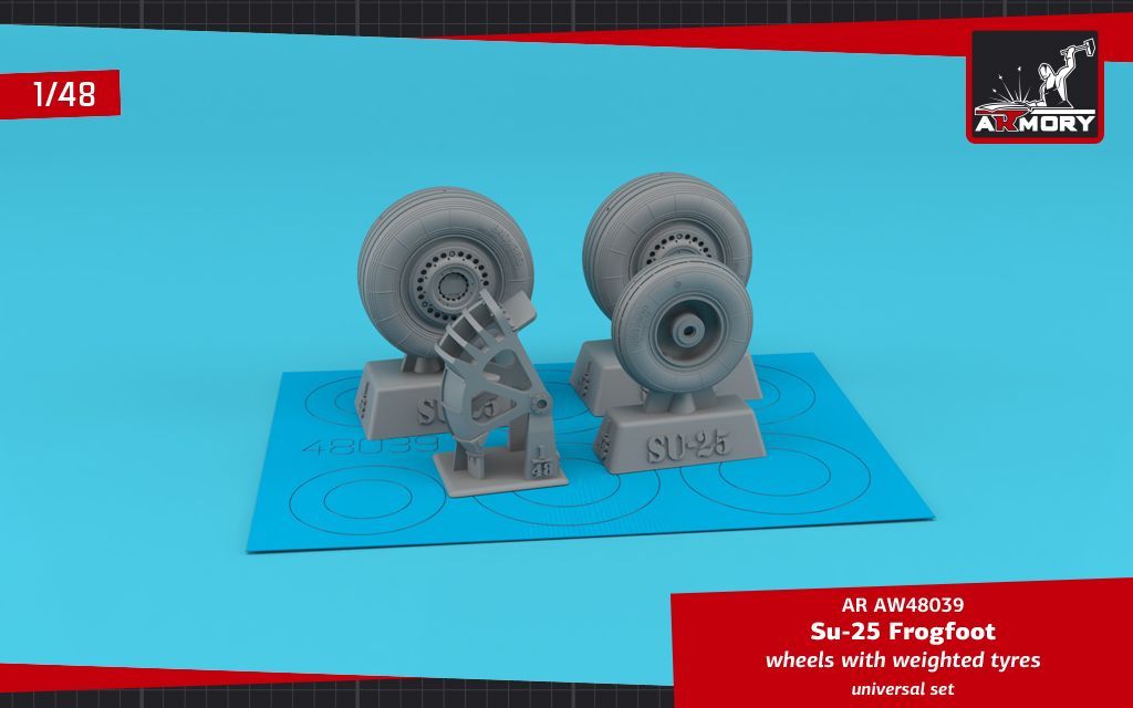 1:48 Sukhoj Su-25 Frogfoot wheels w/ weighted tires & mudguard