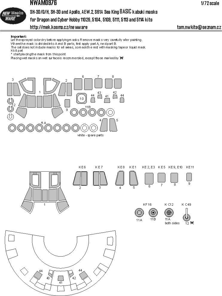 1:72 Sikorsky SH-3D/G/H, SH-3D+Apollo, S61A, AEW.2 Sea King BASIC kabuki masks