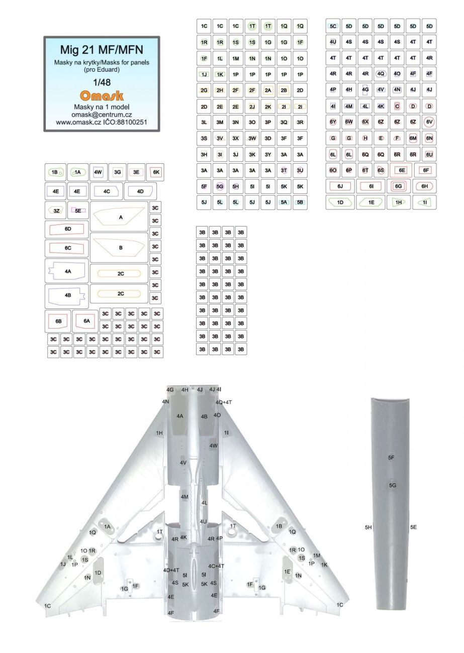 1:48 Mig-21MF/MFN masky na krytky (pro Eduard)