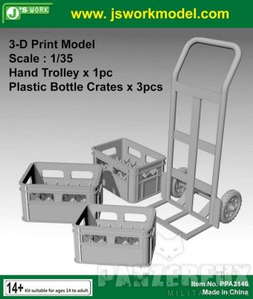 1:35 Hand Trolley x 1pc Plastic Bottle Crates x 3pcs