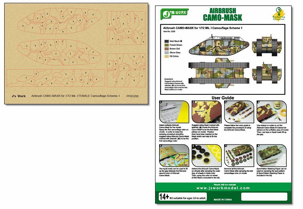 1:72 Airbrush CAMO-MASK for Mk. I Camouflage Scheme 1