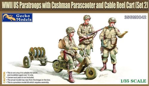 1:35 WWII US Paratroops with Cushman Parascooter and Cable Reel Cart (Set 2)