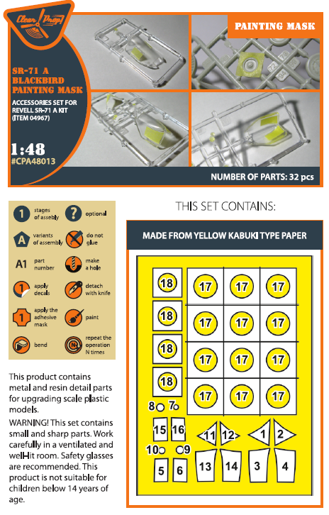 1:48 SR-71A BLACKBIRD painting mask for Revell kit 