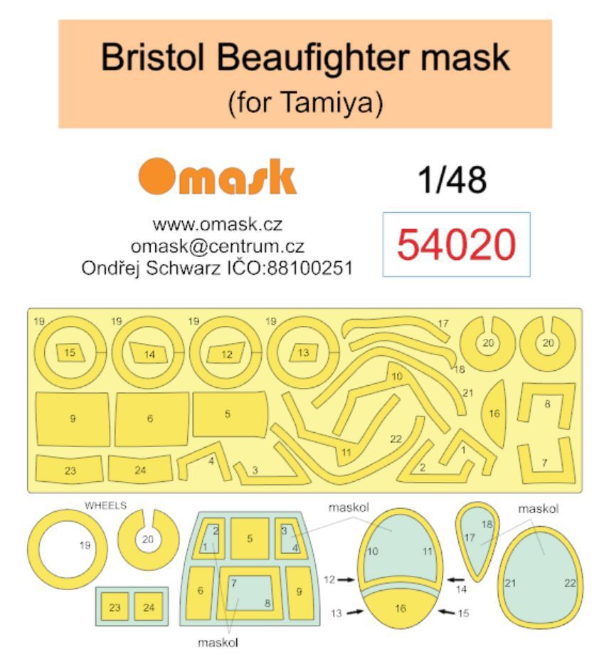 1:48 Bristol Beaufighter mask (for Tamiya)