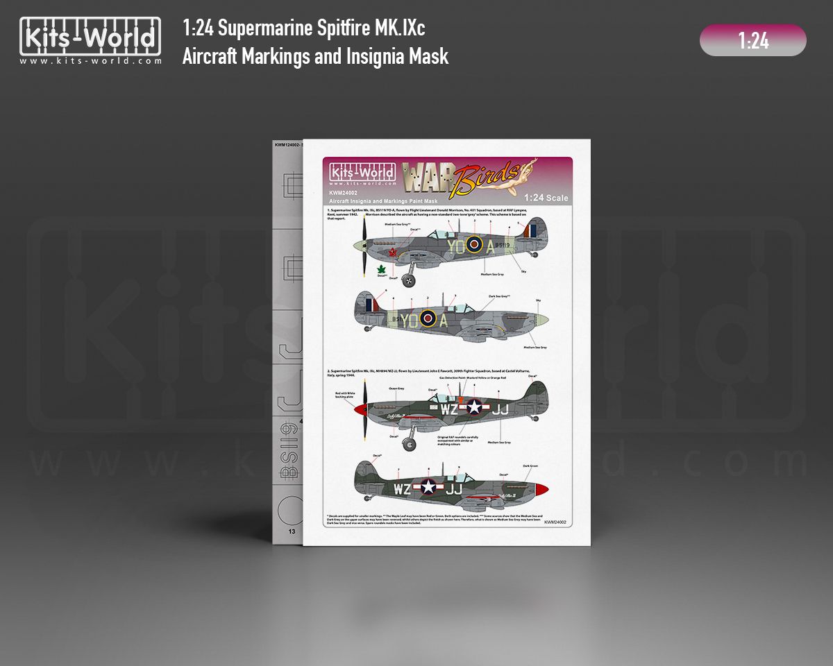 1:24 Scale Paint Mask Supermarine Spitfire Mk. IXc